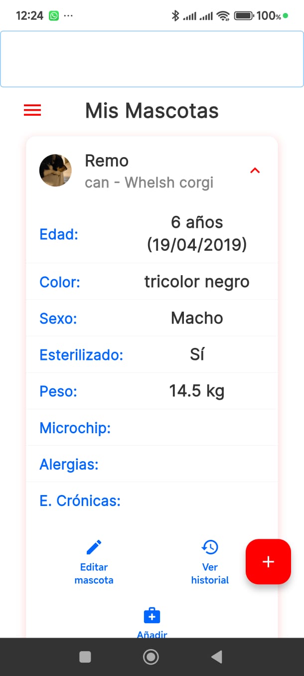 Pantalla principal Mis Mascotas