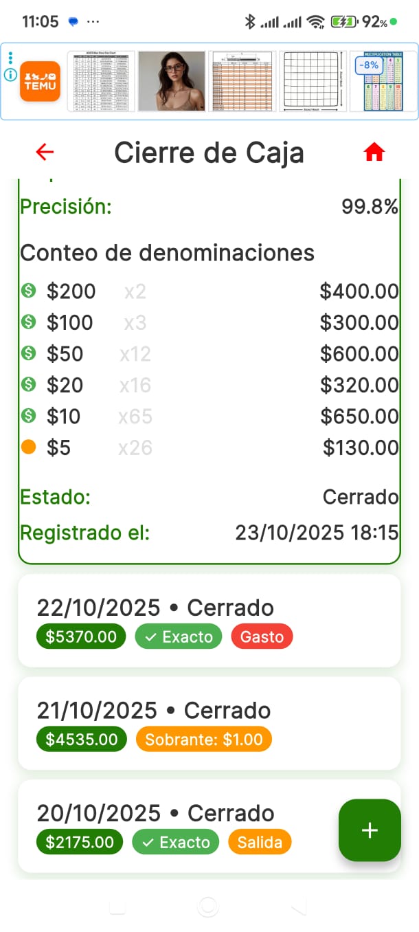 Cierre de Caja