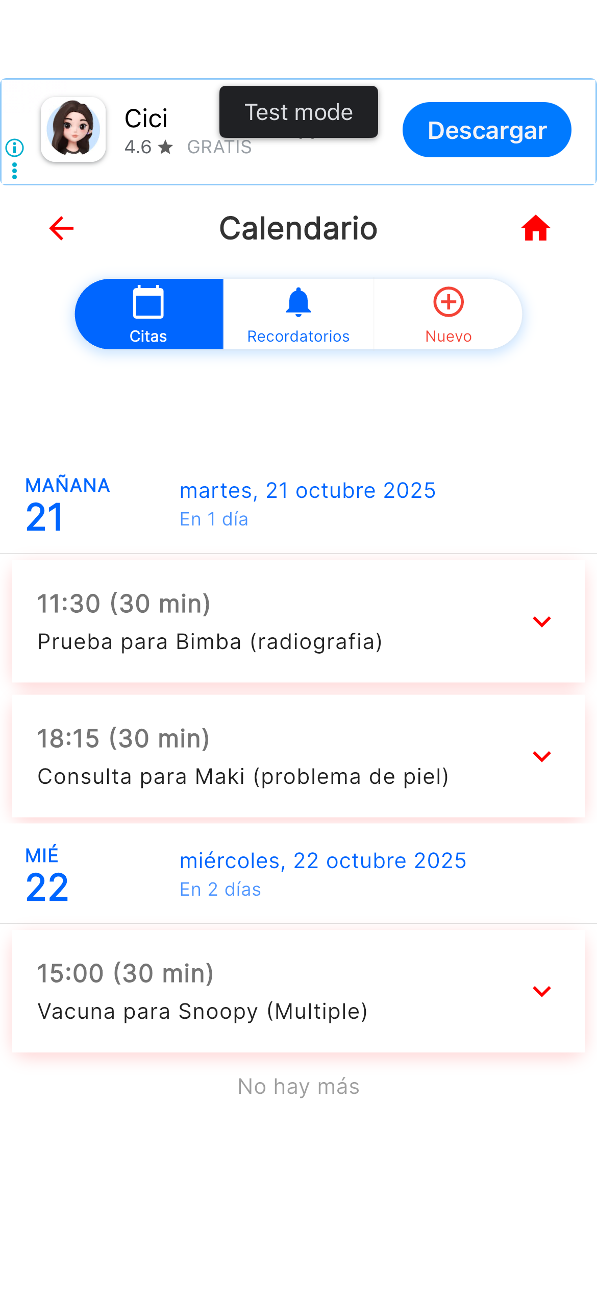 Calendario y recordatorios en RedVet