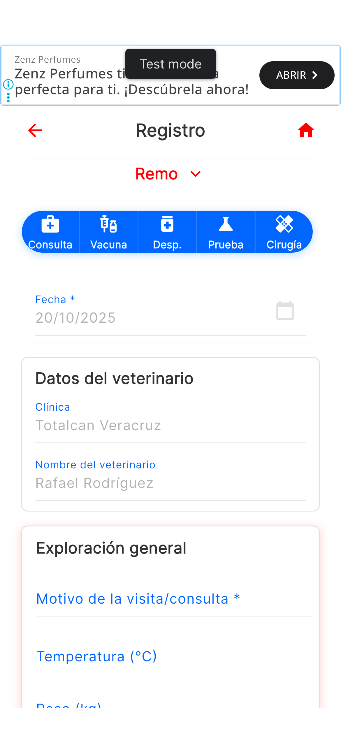 Crear registro clínico en RedVet